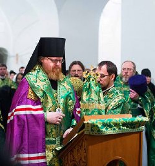 Епископ Подольский Тихон совершил Божественную литургию в церкви Введения во храм Пресвятой Богородицы в Раеве