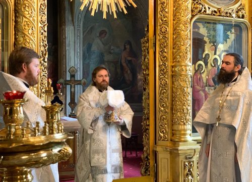 Епископ Фома совершил Божественную литургию в Богоявленском кафедральном соборе и молитвенно помянул новопреставленного протоиерея Александра Агейкина