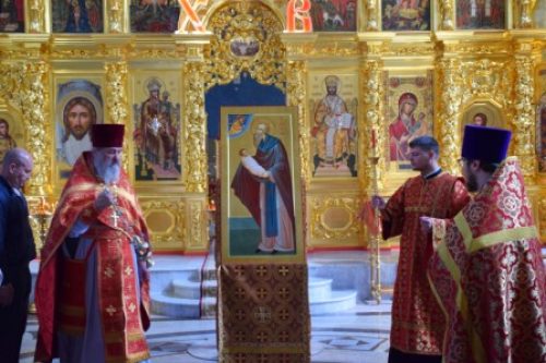 Торжественная встреча новописаной иконы святого Стилиана Пафлагонского в храме Иверской иконы Божией Матери